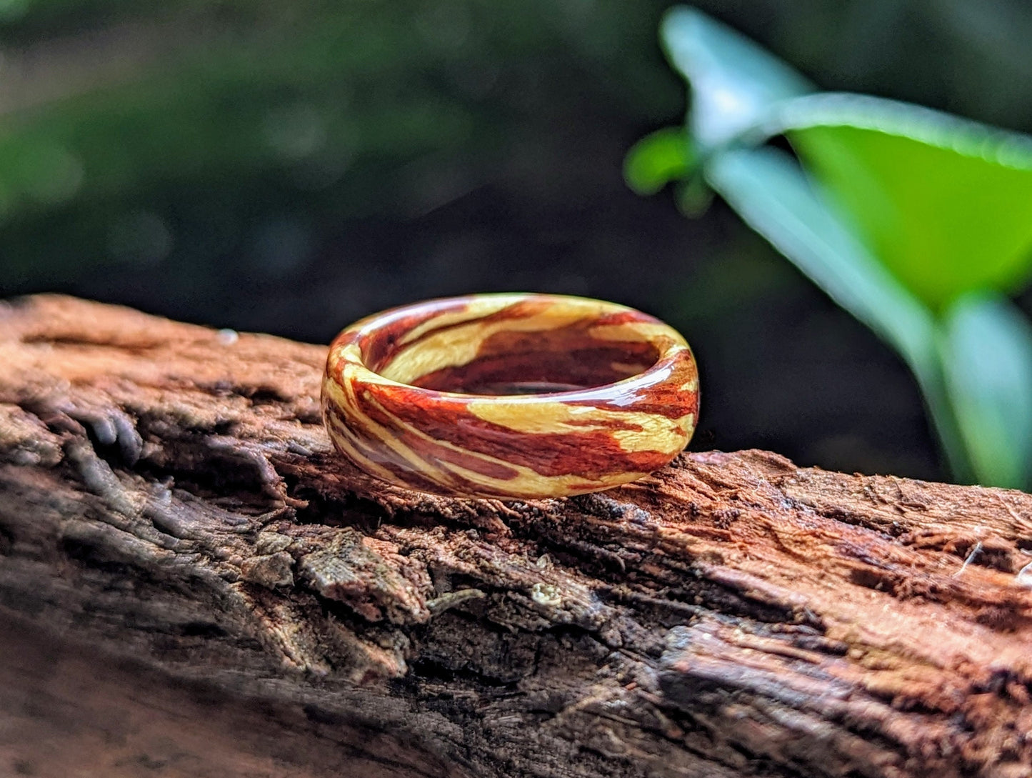 Ring Of Fire - Bloodwood, Yew, Yellowheart All Wood Rings Bands GrownRings Handmade, Reclaimed Wood, mens ring handmade, custom wood ring, Womens ring, rings made of wood, Anniversary gift, Irish wedding, yew, yellowheart, bloodwood