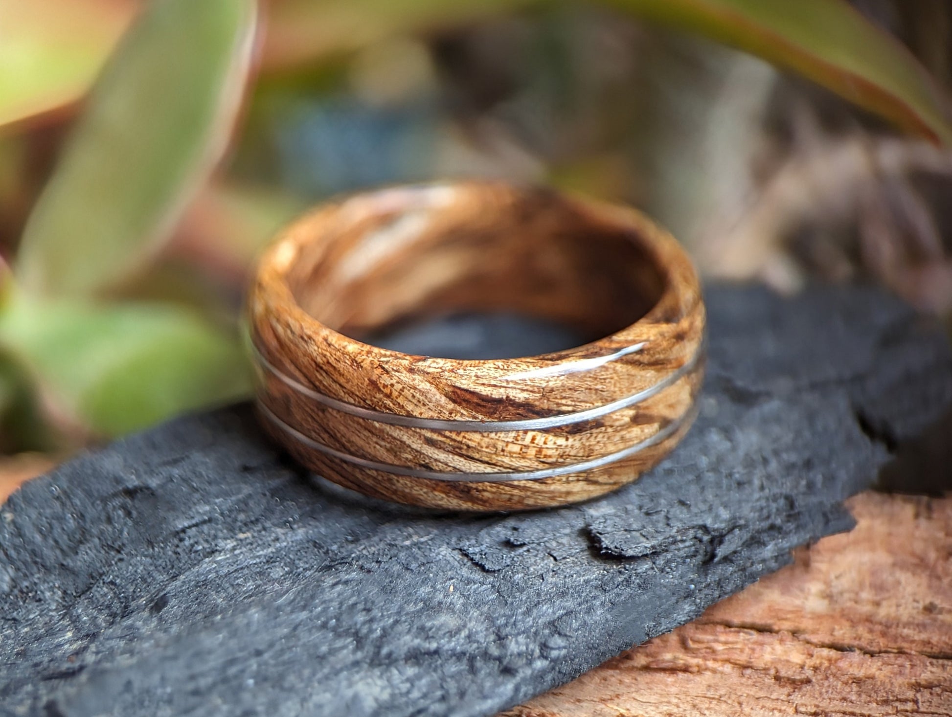 Hawaiian Koa with Twin Platinum Wire Inlay Wood and Gold Rings Wedding Bands GrownRings Rose Gold, wood, gold, Handmade, Natural jewerlry, Earth materials, Wood Ring, Man wedding band, Reclaimed Wood, gold ring for man, Platinum wood wedding ring, surfer, beach