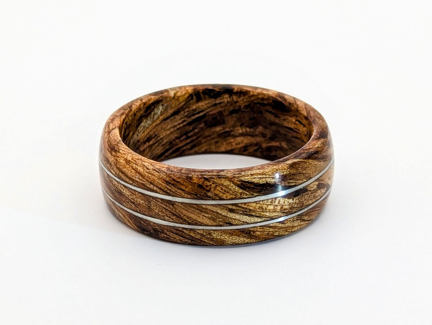 Hawaiian Koa with Twin Platinum Wire Inlay Wood and Gold Rings Wedding Bands GrownRings Rose Gold, wood, gold, Handmade, Natural jewerlry, Earth materials, Wood Ring, Man wedding band, Reclaimed Wood, gold ring for man, Platinum wood wedding ring, surfer, beach