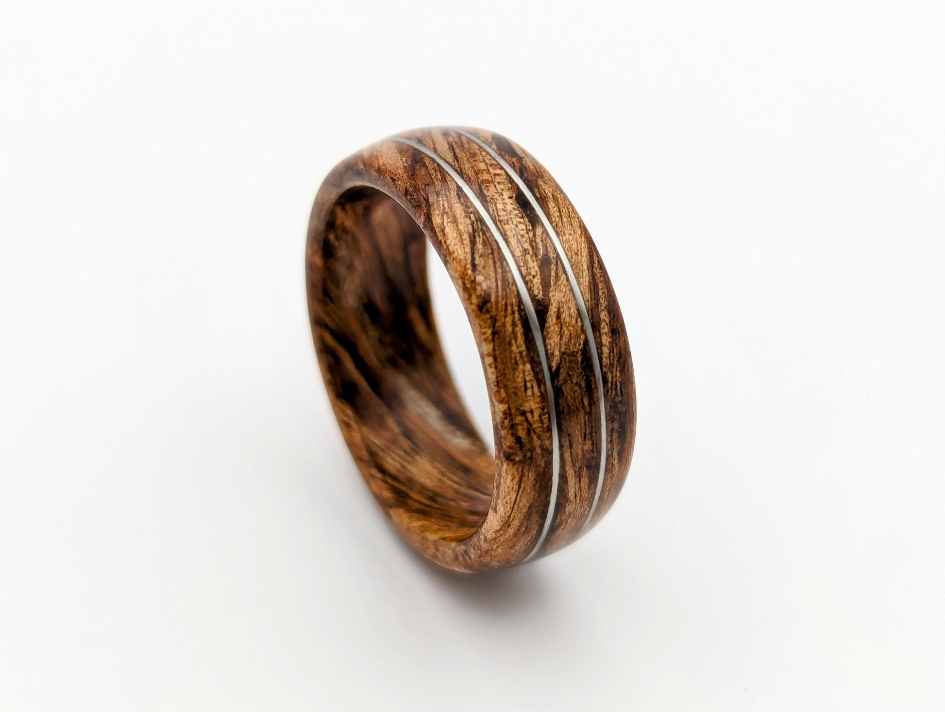 Hawaiian Koa with Twin Platinum Wire Inlay Wood and Gold Rings Wedding Bands GrownRings Rose Gold, wood, gold, Handmade, Natural jewerlry, Earth materials, Wood Ring, Man wedding band, Reclaimed Wood, gold ring for man, Platinum wood wedding ring, surfer, beach