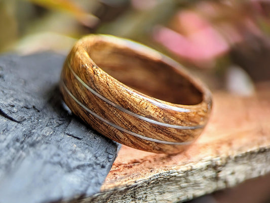 Hawaiian Koa with Twin Platinum Wire Inlay Wood and Gold Rings Wedding Bands GrownRings Rose Gold, wood, gold, Handmade, Natural jewerlry, Earth materials, Wood Ring, Man wedding band, Reclaimed Wood, gold ring for man, Platinum wood wedding ring, surfer, beach