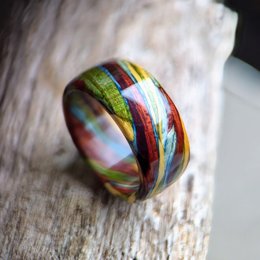 The Spectrum Wood Ring All Wood Rings Bands GrownRings Handmade, Reclaimed Wood, mens ring handmade, custom wood ring, Womens ring, rings made of wood, Anniversary gift, yew, yellowheart, bloodwood, rainbow, grown rings