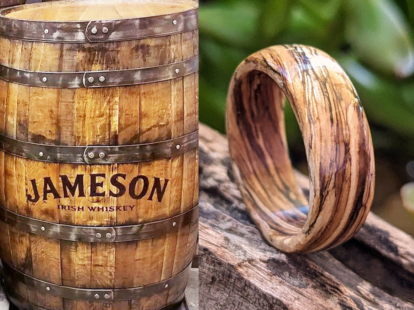 Jameson Whiskey Barrel Wood Ring Jameson Whiskey Rings Wedding Bands GrownRings Jack Daniels Barrel, Whiskey Barrel Ring, White oak, Handmade, Reclaimed Wood, mens ring handmade, custom wood ring, Womens ring, rings made of wood, Bartender Gift, Anniversary gift, Irish wedding, Jameson Whiskey Barrel