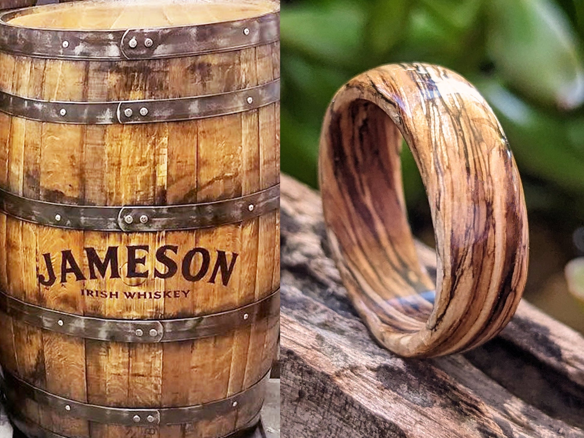 Jameson Whiskey Barrel Wood Ring Jameson Whiskey Rings Wedding Bands GrownRings Jack Daniels Barrel, Whiskey Barrel Ring, White oak, Handmade, Reclaimed Wood, mens ring handmade, custom wood ring, Womens ring, rings made of wood, Bartender Gift, Anniversary gift, Irish wedding, Jameson Whiskey Barrel