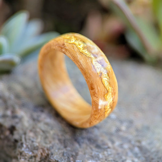 Satin Box 24K Gold Vein Wood and Gold Rings Wedding Bands GrownRings Gold, Desert Ironwood, 24k Gold, Handmade, Reclaimed Wood, mens ring, mens gold ring, unique wedding bands, Mens Ring Handmade, wooden wedding rings Koa wood rings alt, Male wedding bands, satin box, wood