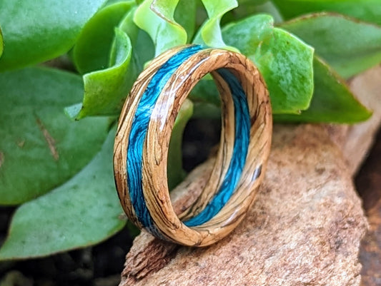 Jack Daniels Whiskey Barrel Ring Blue Maple Unique Wedding Band Mens Ring Handmade Unique wedding band  Grown Rings Spiral Grain
