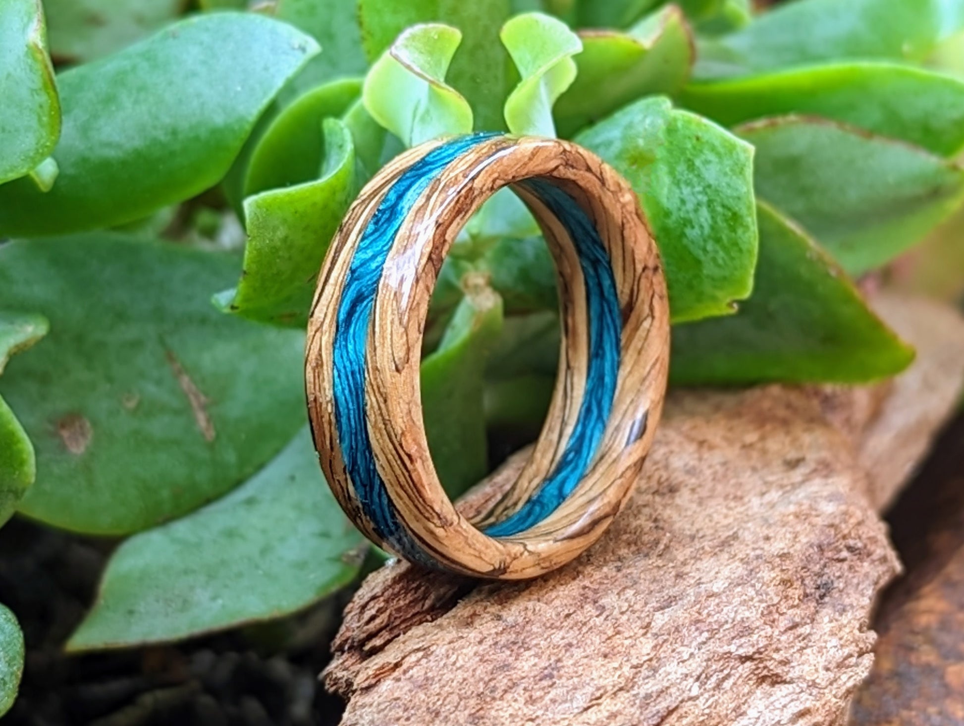 Jack Daniels Whiskey Barrel Ring Blue Maple Unique Wedding Band Mens Ring Handmade Unique wedding band Grown Rings Spiral Grain