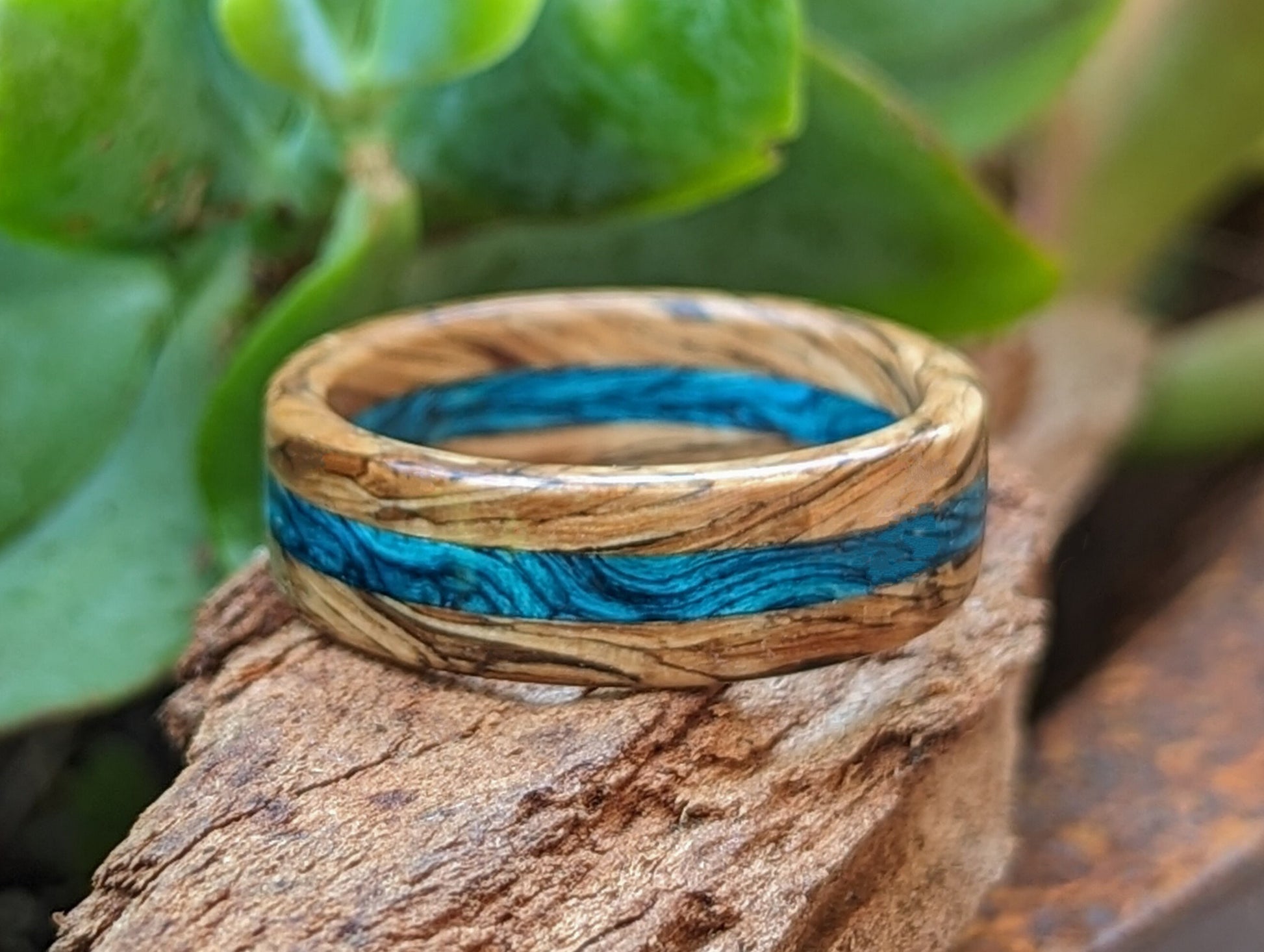 Jack Daniels Whiskey Barrel Ring Blue Maple Unique Wedding Band Mens Ring Handmade Unique wedding band  Grown Rings Spiral Grain