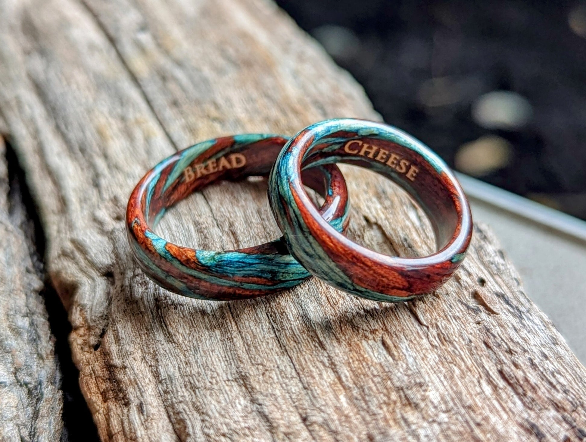 Bloodwood and Blue Maple – Grown Rings