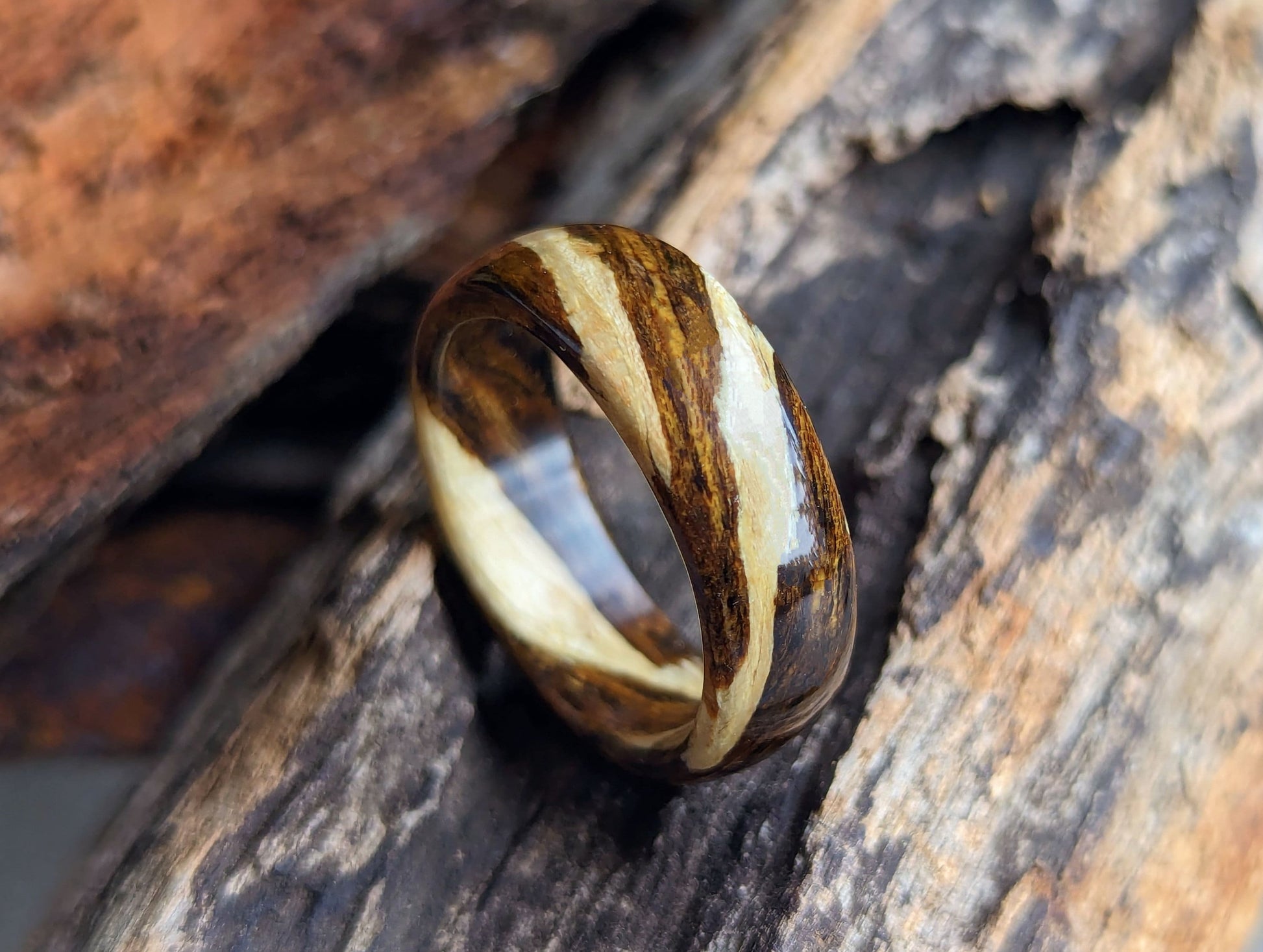 Driftwood and Bocote Wood Ring All Wood Rings Bands GrownRings Handmade, Natural, Reclaimed Wood, mens ring wooden, man wooden ring, Man ring, Man gift, women gift, Bocote, Driftwood, Destination Wedding, Nautical wedding, Sailing gift