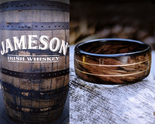 Jameson Whiskey Barrel , Smoked, 14K Gold Wire Inlays Jameson Whiskey Rings Wedding Bands GrownRings Jack Daniels Barrel, Whiskey Barrel Ring, White oak, Handmade, Reclaimed Wood, mens ring handmade, custom wood ring, Womens ring, rings made of wood, Bartender Gift, Anniversary gift, Irish wedding, Jameson Whiskey Barrel