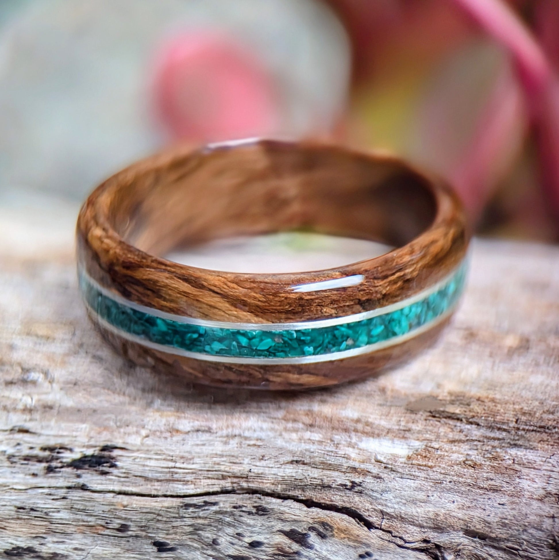 American Black Walnut Wood Ring with .999 pure Silver and Malachite channel Inlays Wood and Stone Rings Wedding Bands GrownRings White oak, Handmade, Reclaimed Wood, mens ring handmade, custom wood ring, Womens ring, Bartender Gift, Anniversary gift, Gold, stone inlay, Silver, Stone ring, Green stone ring