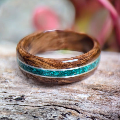 American Black Walnut Wood Ring with .999 pure Silver and Malachite channel Inlays Wood and Stone Rings Wedding Bands GrownRings White oak, Handmade, Reclaimed Wood, mens ring handmade, custom wood ring, Womens ring, Bartender Gift, Anniversary gift, Gold, stone inlay, Silver, Stone ring, Green stone ring