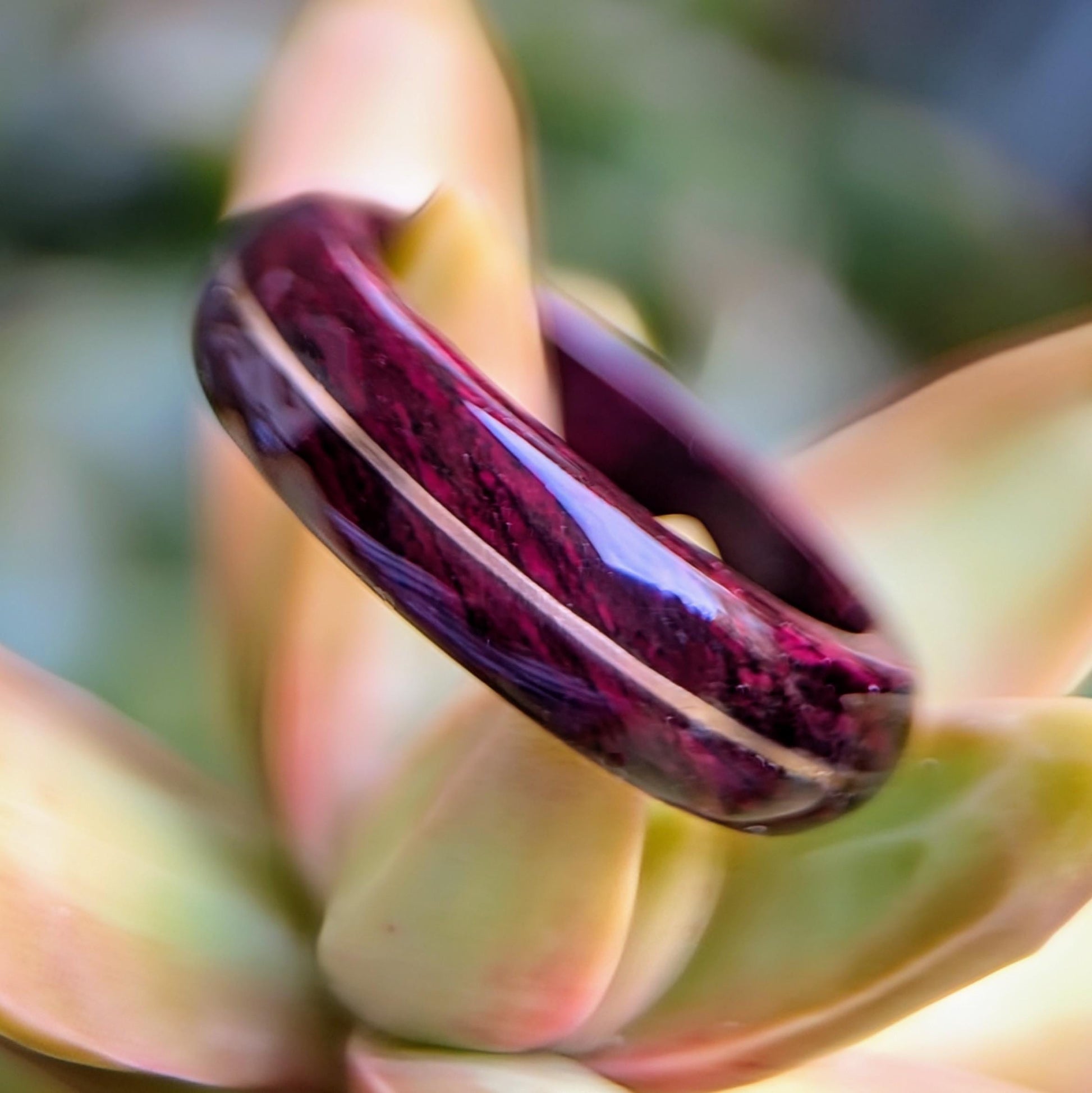 Purpleheart Wood Ring with 14k Rose Gold Inlay Wood and Gold Rings Wedding Bands GrownRings Rose Gold, wood, gold, Handmade, Natural jewerlry, Earth materials, Wood Ring, Man wedding band, Reclaimed Wood, gold ring for man, gold ring for woman, Rose gold ring woman, love