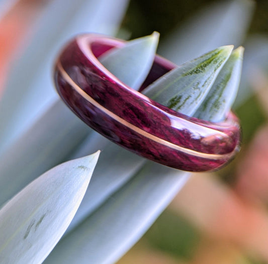 Purpleheart Wood Ring with 14k Rose Gold Inlay Wood and Gold Rings Wedding Bands GrownRings Rose Gold, wood, gold, Handmade, Natural jewerlry, Earth materials, Wood Ring, Man wedding band, Reclaimed Wood, gold ring for man, gold ring for woman, Rose gold ring woman, love