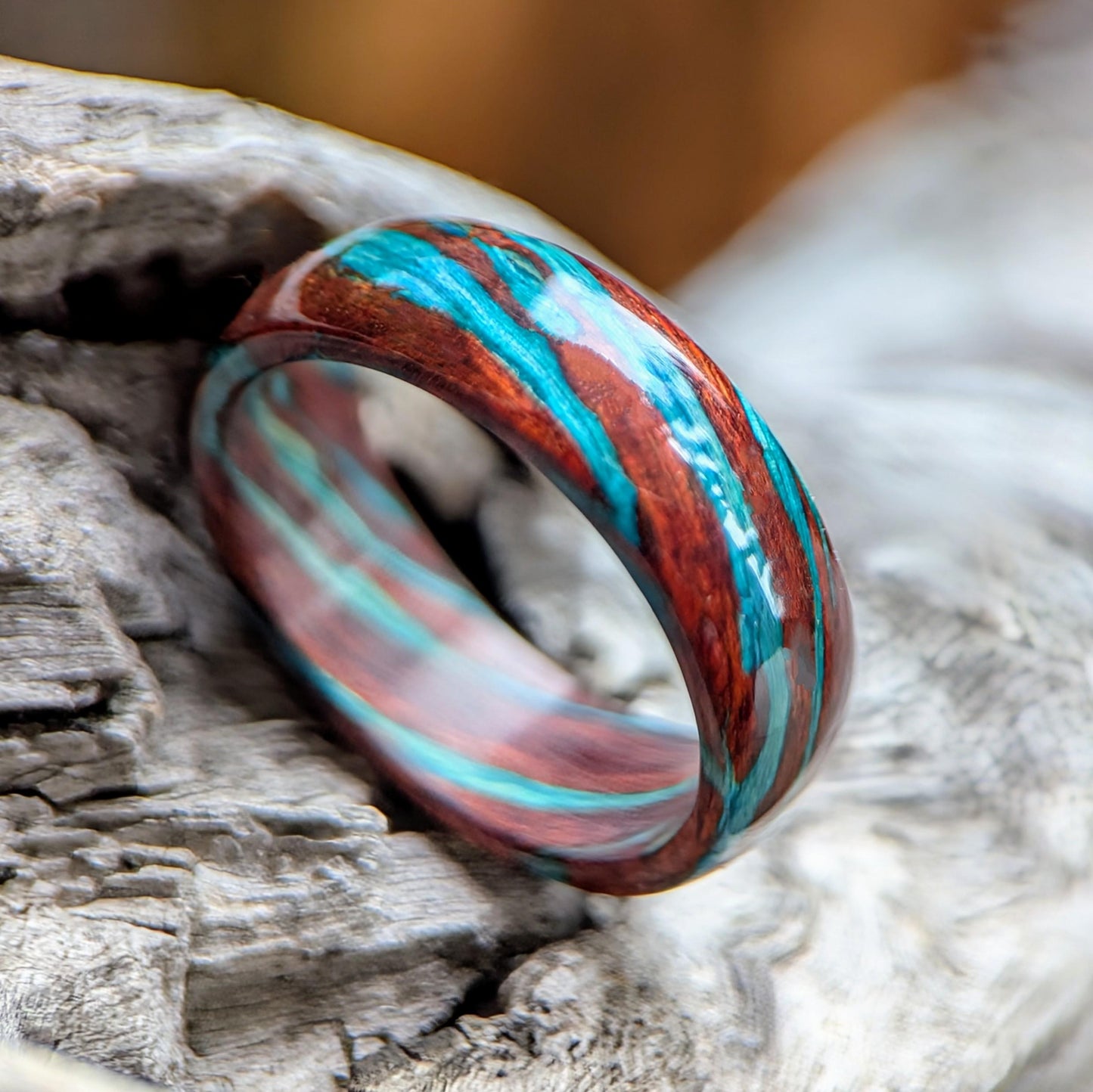 Bloodwood and Blue Maple All Wood Rings Bands GrownRings Hard Maple, Bloodwood, wood ring women, wooden ring, wood ring men, wood engagement ring, wood rings for men, wood rings for women, resin ring, wood resin ring, wood wedding ring, wood wedding band, mens wood wedding band