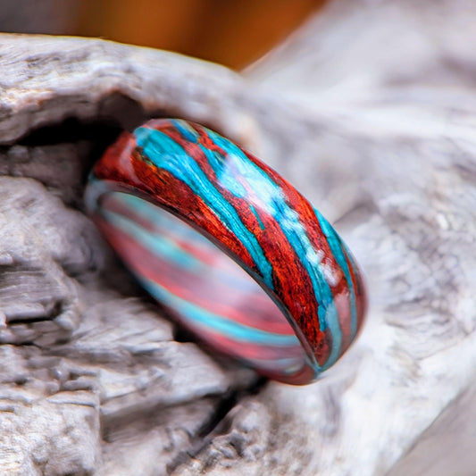 Bloodwood and Blue Maple All Wood Rings Bands GrownRings Hard Maple, Bloodwood, wood ring women, wooden ring, wood ring men, wood engagement ring, wood rings for men, wood rings for women, resin ring, wood resin ring, wood wedding ring, wood wedding band, mens wood wedding band
