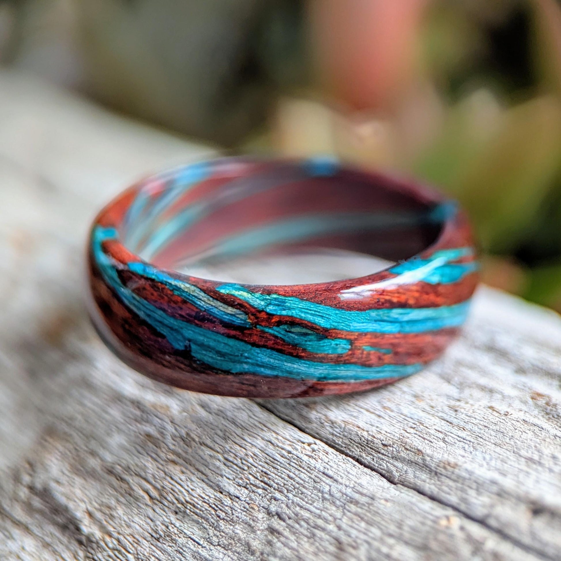 Bloodwood and Blue Maple All Wood Rings Bands GrownRings Hard Maple, Bloodwood, wood ring women, wooden ring, wood ring men, wood engagement ring, wood rings for men, wood rings for women, resin ring, wood resin ring, wood wedding ring, wood wedding band, mens wood wedding band