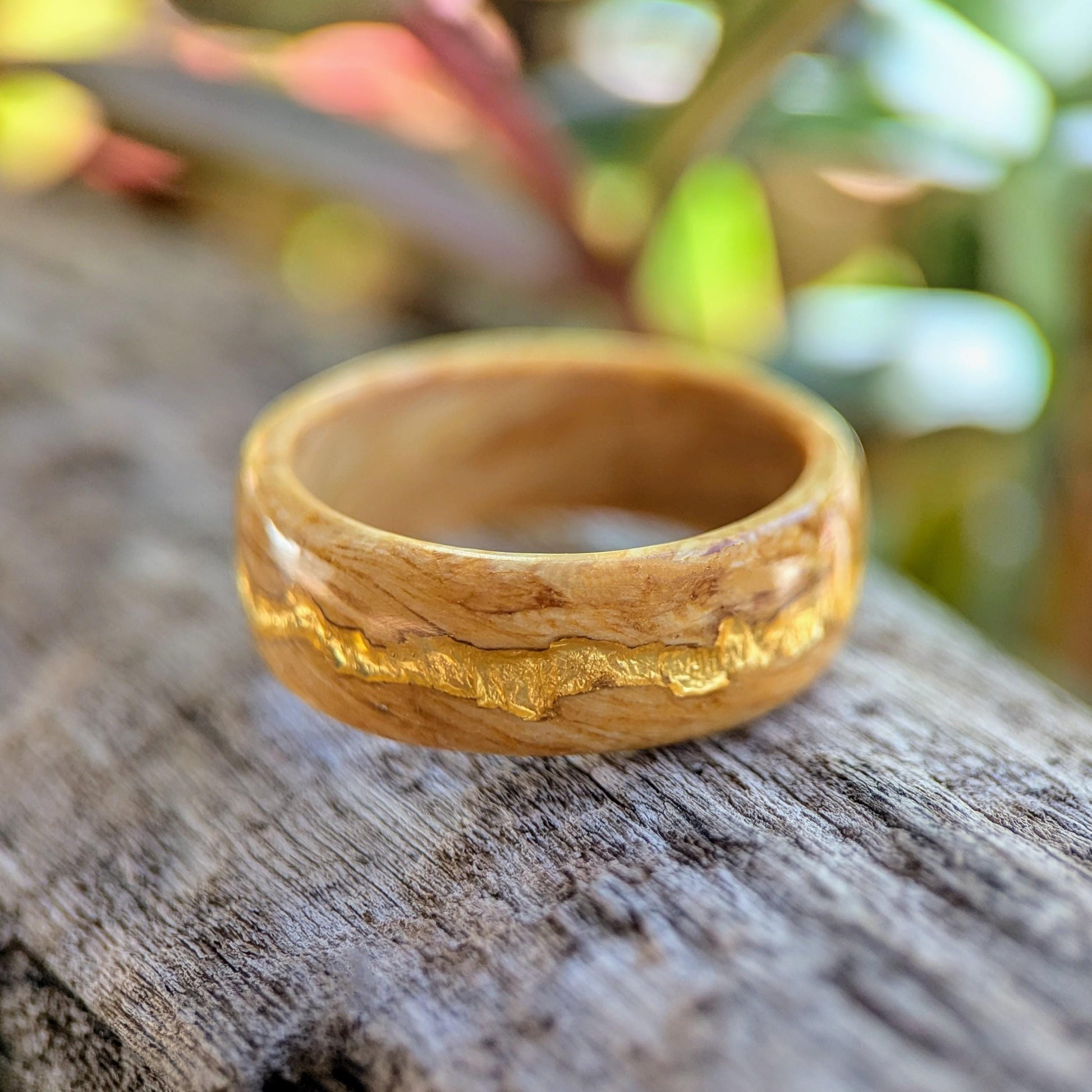 Satin Box 24K Gold Vein Wood and Gold Rings Wedding Bands GrownRings Gold, Desert Ironwood, 24k Gold, Handmade, Reclaimed Wood, mens ring, mens gold ring, unique wedding bands, Mens Ring Handmade, wooden wedding rings Koa wood rings alt, Male wedding bands, satin box, wood