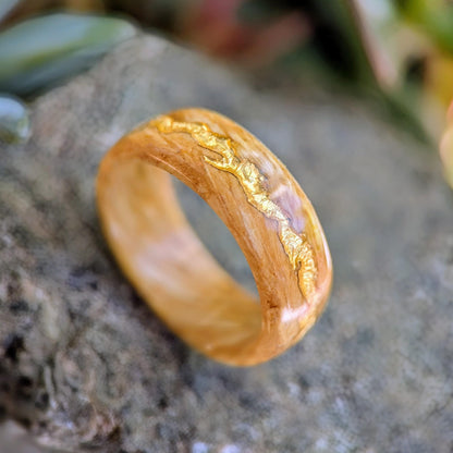 Satin Box 24K Gold Vein Wood and Gold Rings Wedding Bands GrownRings Gold, Desert Ironwood, 24k Gold, Handmade, Reclaimed Wood, mens ring, mens gold ring, unique wedding bands, Mens Ring Handmade, wooden wedding rings Koa wood rings alt, Male wedding bands, satin box, wood