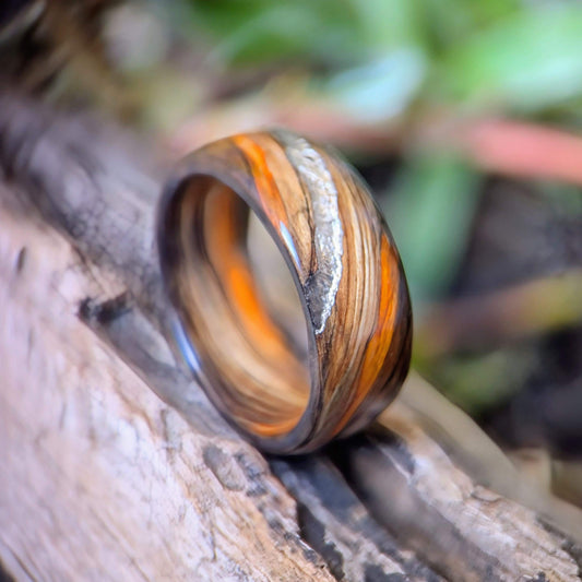 Grown Rings Jameson Whiskey Barrel with Orange swirls and Platinum Spiral Vein Inlays