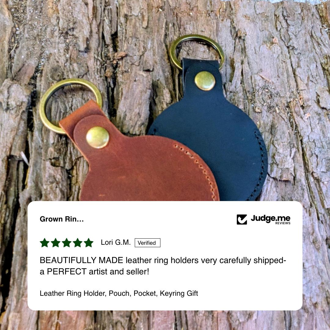 Leather Ring Holder, Pouch, Pocket, Keyring Gift Accessories Gifts For The Couple GrownRings Grown Rings, Custom Gift, Engagement, Graduation, Anniversary, wedding, leather, metal, key chain, Builder, Contruction, electrician, gym