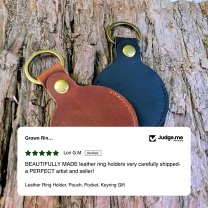 Leather Ring Holder, Pouch, Pocket, Keyring Gift Accessories Gifts For The Couple GrownRings Grown Rings, Custom Gift, Engagement, Graduation, Anniversary, wedding, leather, metal, key chain, Builder, Contruction, electrician, gym